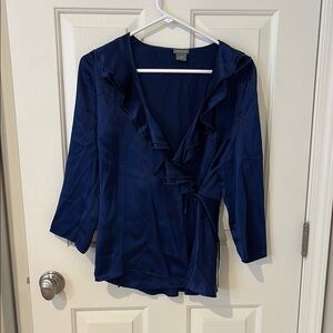 Elegant Navy Blue silk Wrap Top